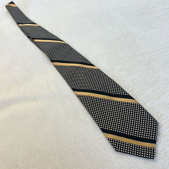 Sulka Black and White Tie with Gold Trim - 100% Silk - Picture 5 of 9